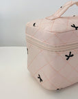 Bow Embroidered Quilted Storage Bag with Zip