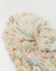 Contrast Cable-Knit Hat with Pompom