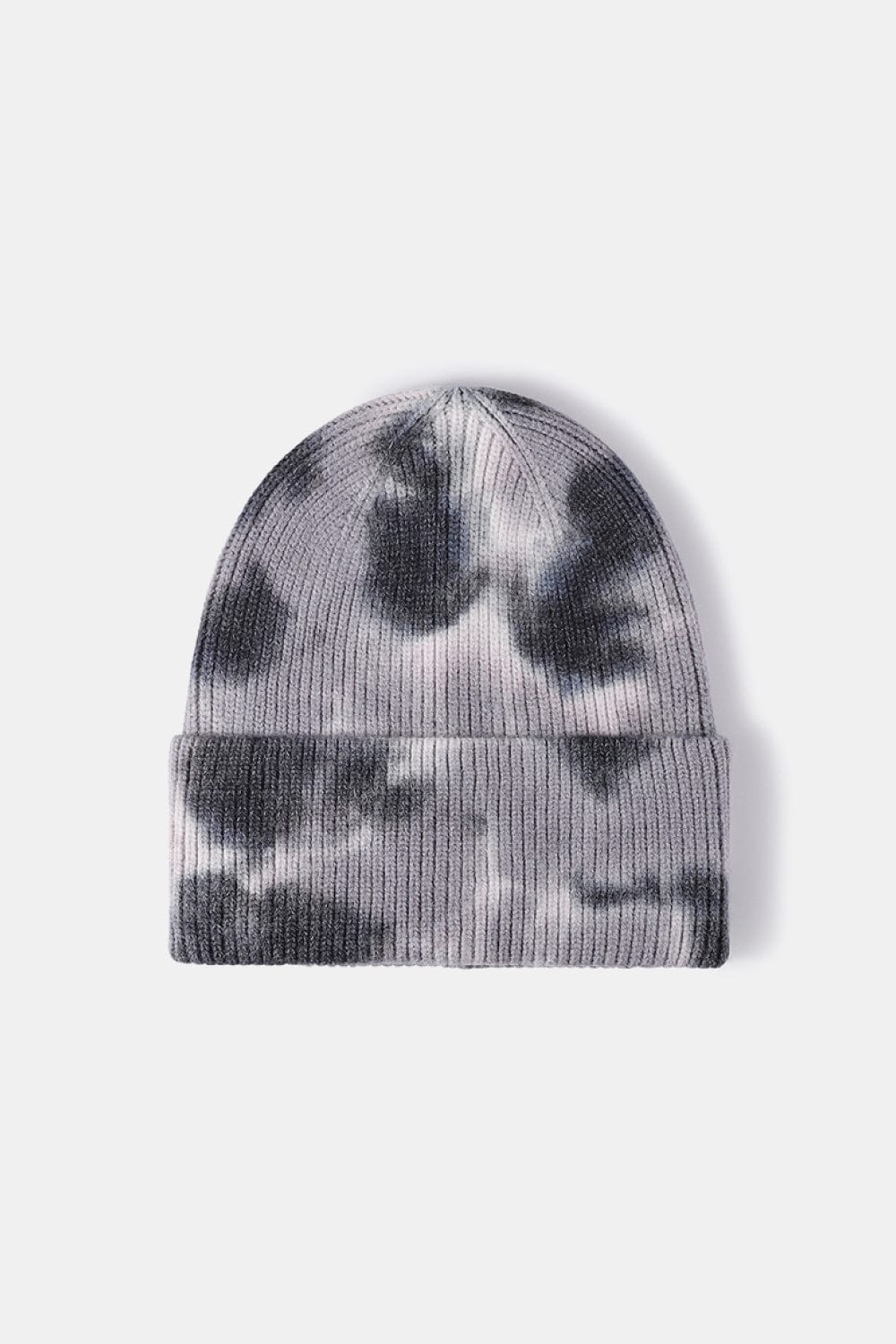 White Smoke Tie-Dye Cuffed Rib-Knit Beanie Hat