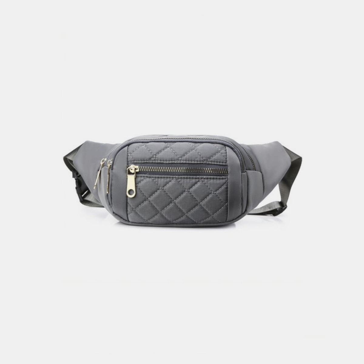 White Smoke Zenana Quilted Multi Pocket Waist Belt Bag