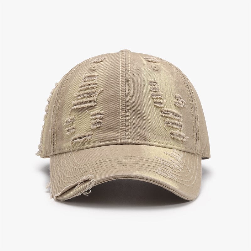 Beige Distressed Adjustable Cotton Baseball Cap