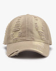 Beige Distressed Adjustable Cotton Baseball Cap