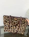 Leopard Faux Fur Tote Bag with Coin Purse