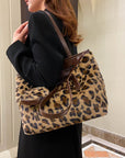 Leopard Faux Fur Tote Bag with Coin Purse