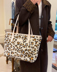 Leopard Faux Fur Tote Bag with Coin Purse