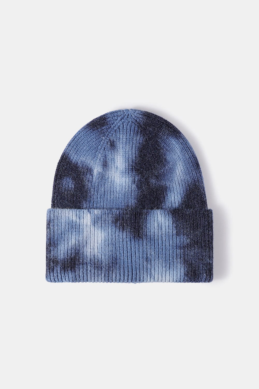 Dark Slate Blue Tie-Dye Cuffed Rib-Knit Beanie Hat