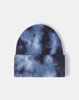 Dark Slate Blue Tie-Dye Cuffed Rib-Knit Beanie Hat