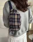 Plaid Adjustable Strap Crossbody Bag