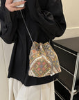 Black Printed Chain Bucket Bag