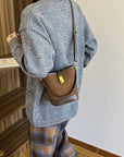 Gray PU Leather Bucket Crossbody Bag