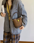 Gray PU Leather Bucket Crossbody Bag