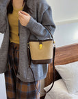 Gray PU Leather Bucket Crossbody Bag