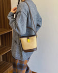 Gray PU Leather Bucket Crossbody Bag