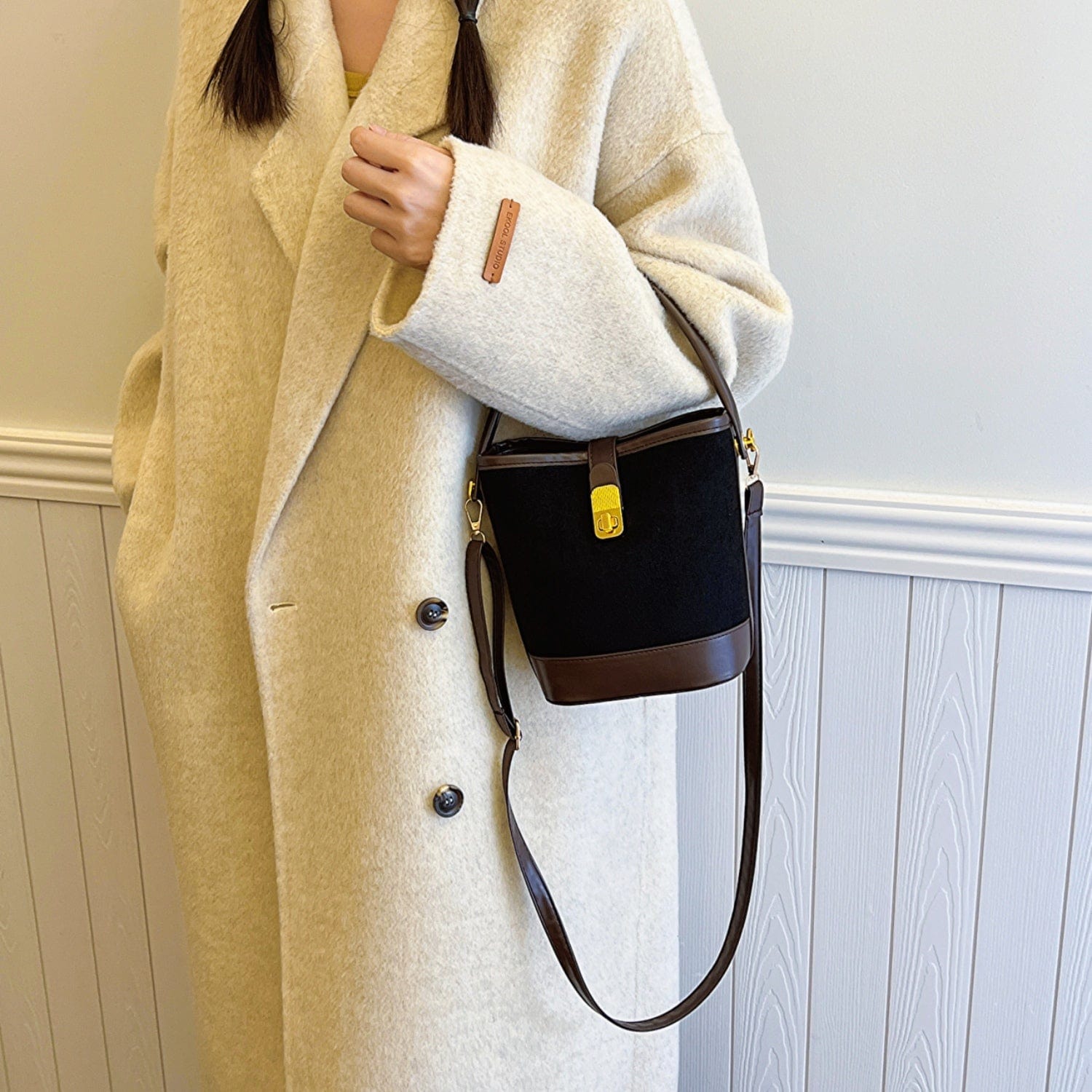 Gray PU Leather Bucket Crossbody Bag