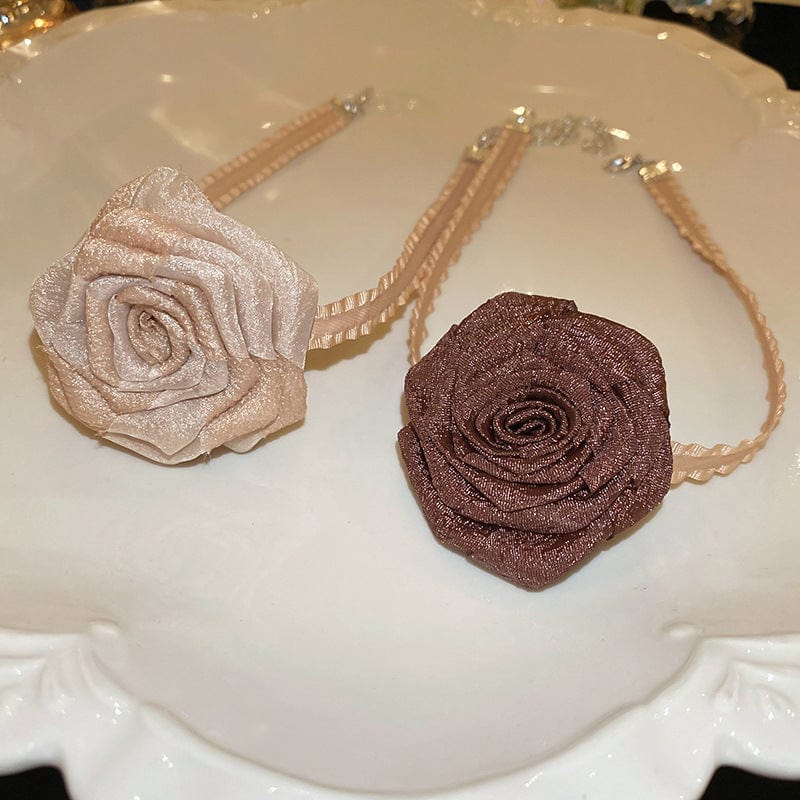 Tan 3D Rose Alloy Buckle Necklace