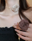 Rosy Brown 3D Rose Alloy Buckle Necklace