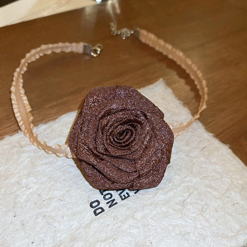 Saddle Brown 3D Rose Alloy Buckle Necklace