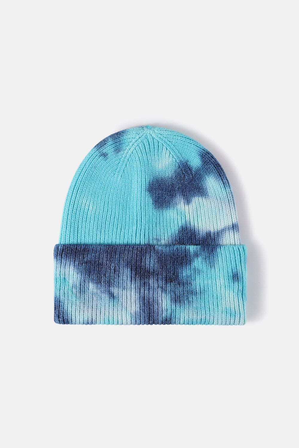 Steel Blue Tie-Dye Cuffed Rib-Knit Beanie Hat