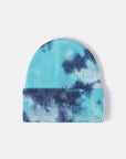 Steel Blue Tie-Dye Cuffed Rib-Knit Beanie Hat