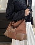 Suede Patch Adjustable Strap Tote Bag