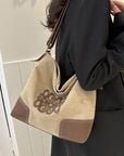 Suede Patch Adjustable Strap Tote Bag