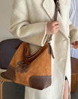 Suede Patch Adjustable Strap Tote Bag