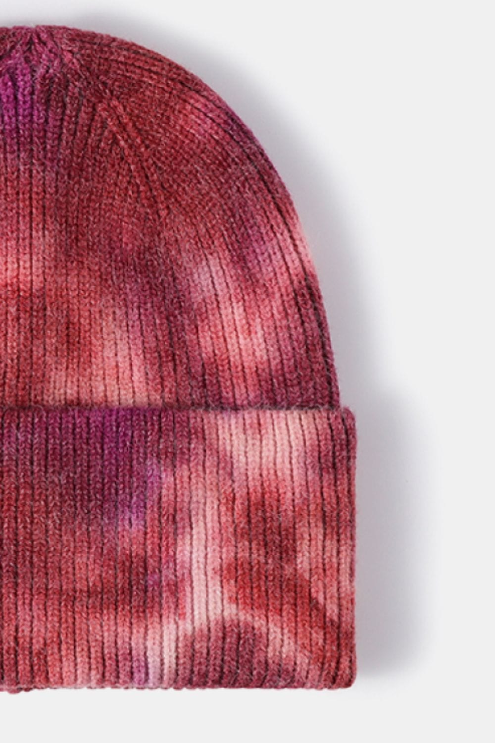 Maroon Tie-Dye Cuffed Rib-Knit Beanie Hat