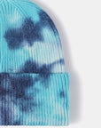 Dark Slate Blue Tie-Dye Cuffed Rib-Knit Beanie Hat