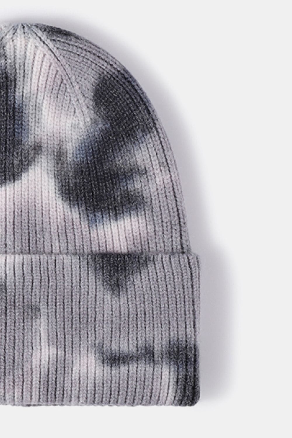 Light Gray Tie-Dye Cuffed Rib-Knit Beanie Hat