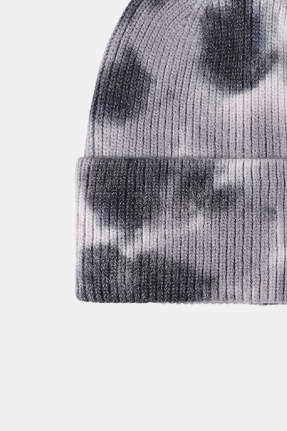 Dark Slate Gray Tie-Dye Cuffed Rib-Knit Beanie Hat