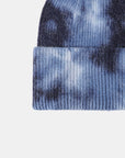 Dark Slate Blue Tie-Dye Cuffed Rib-Knit Beanie Hat