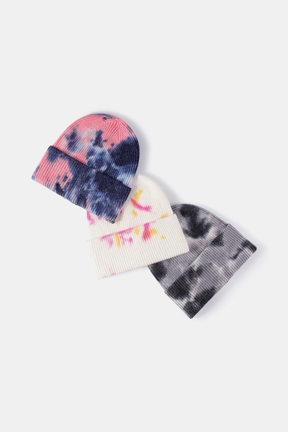 White Smoke Tie-Dye Cuffed Rib-Knit Beanie Hat