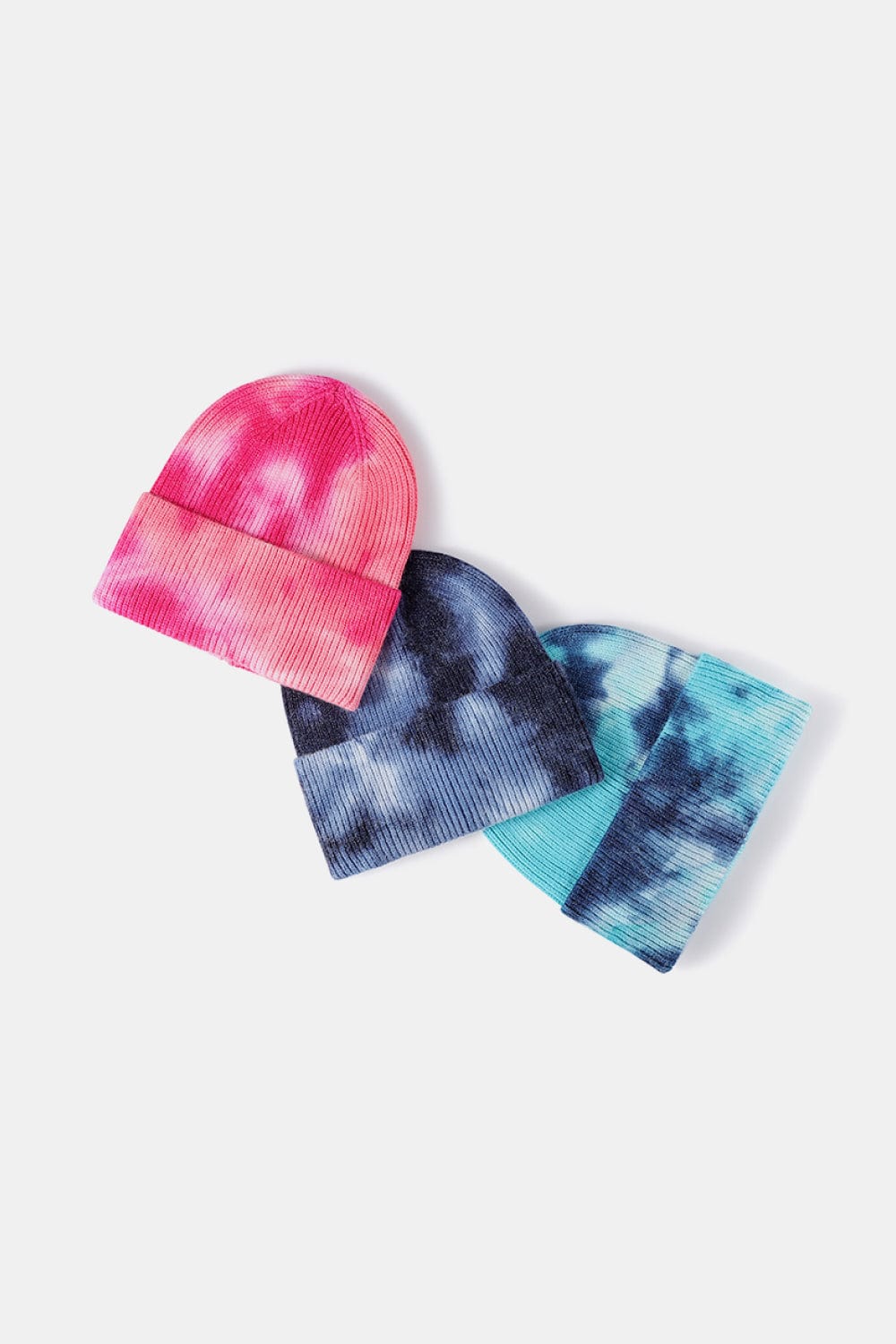 White Smoke Tie-Dye Cuffed Rib-Knit Beanie Hat