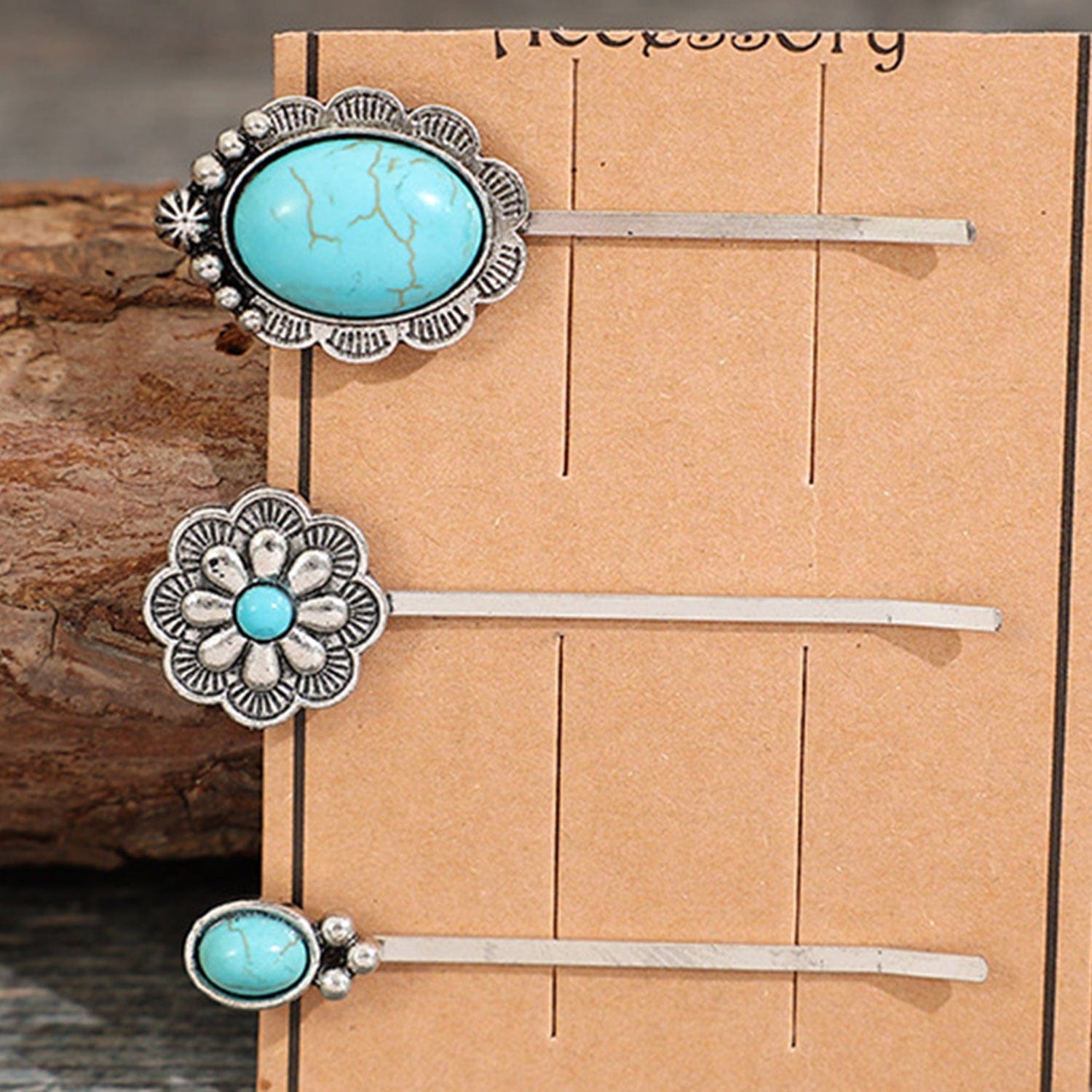 Tan 3 PCS/Set Artificial Turquoise Hair Pins