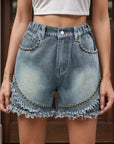 Raw Hem Studded Denim Shorts