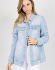 Light Gray American Bazi Letter Patched Distressed Denim Jacket