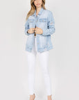 Lavender American Bazi Letter Patched Distressed Denim Jacket