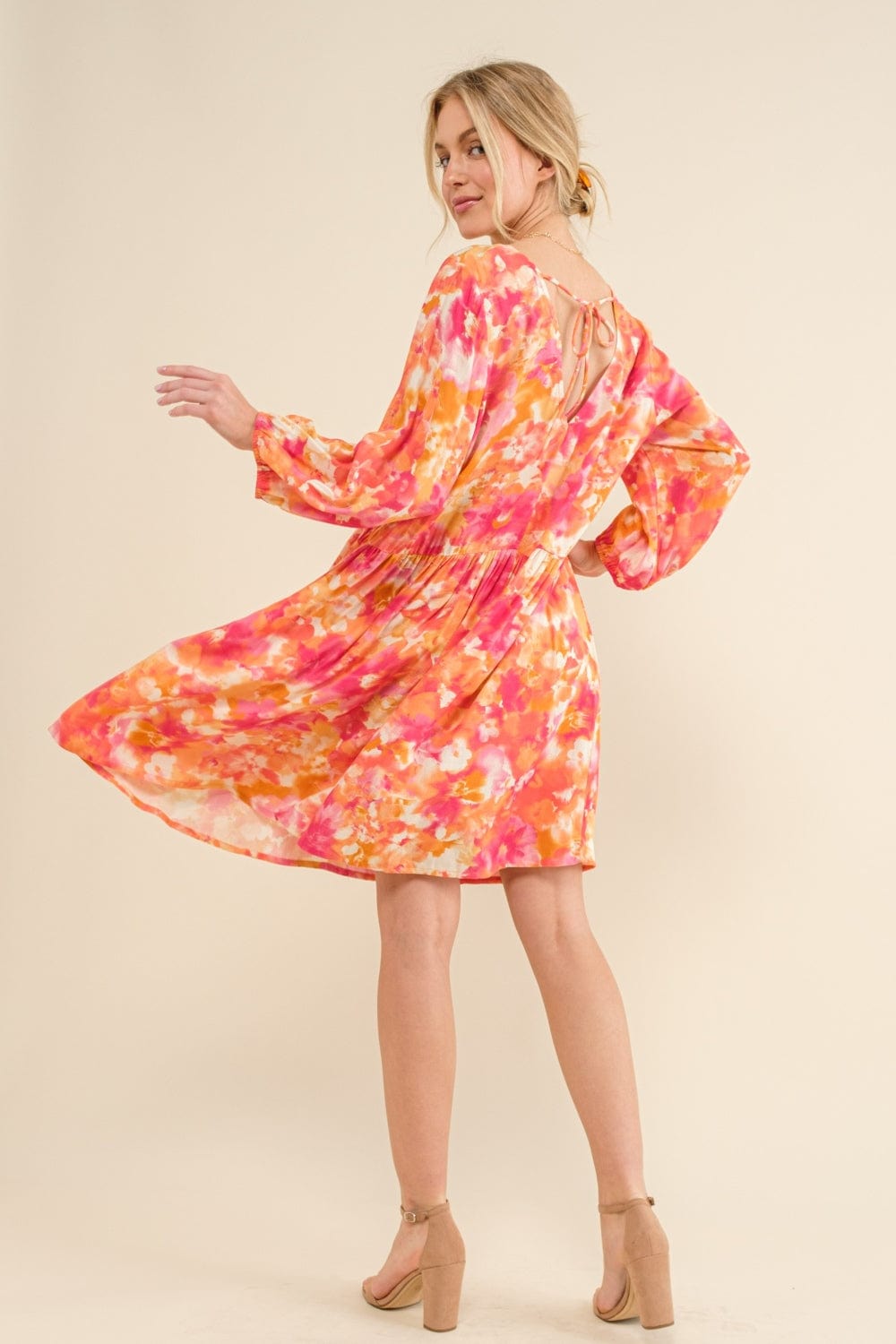 Wheat And The Why Full Size Printed Tie Back Long Sleeve Dress