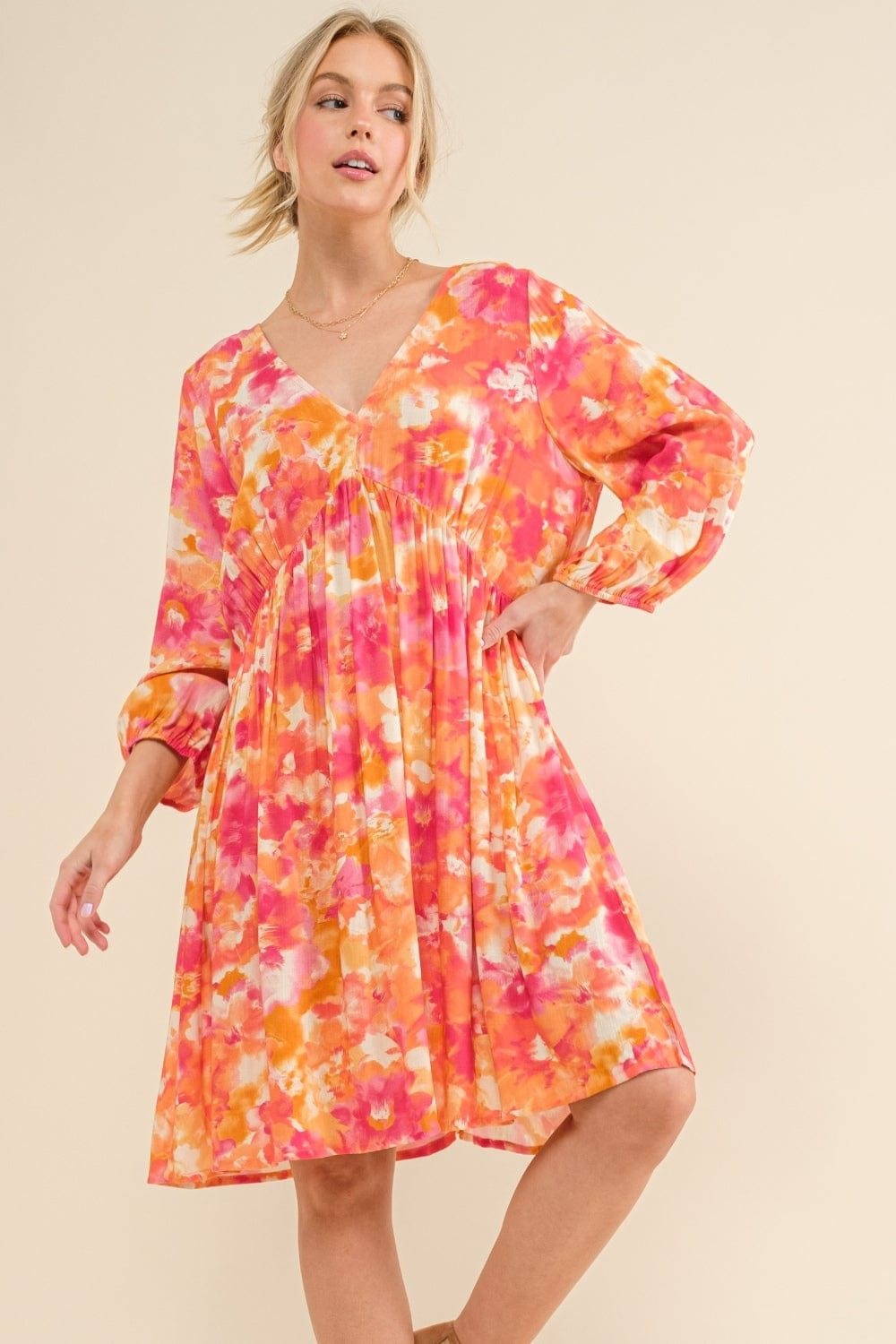 Wheat And The Why Full Size Printed Tie Back Long Sleeve Dress