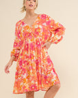 Wheat And The Why Full Size Printed Tie Back Long Sleeve Dress