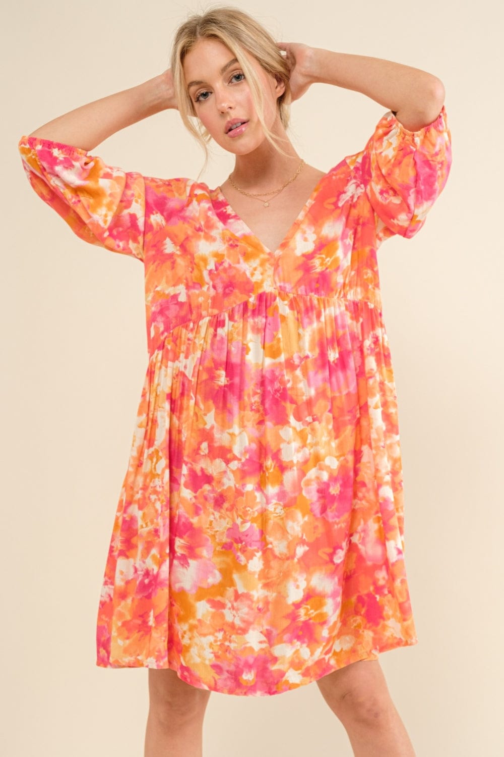 Wheat And The Why Full Size Printed Tie Back Long Sleeve Dress