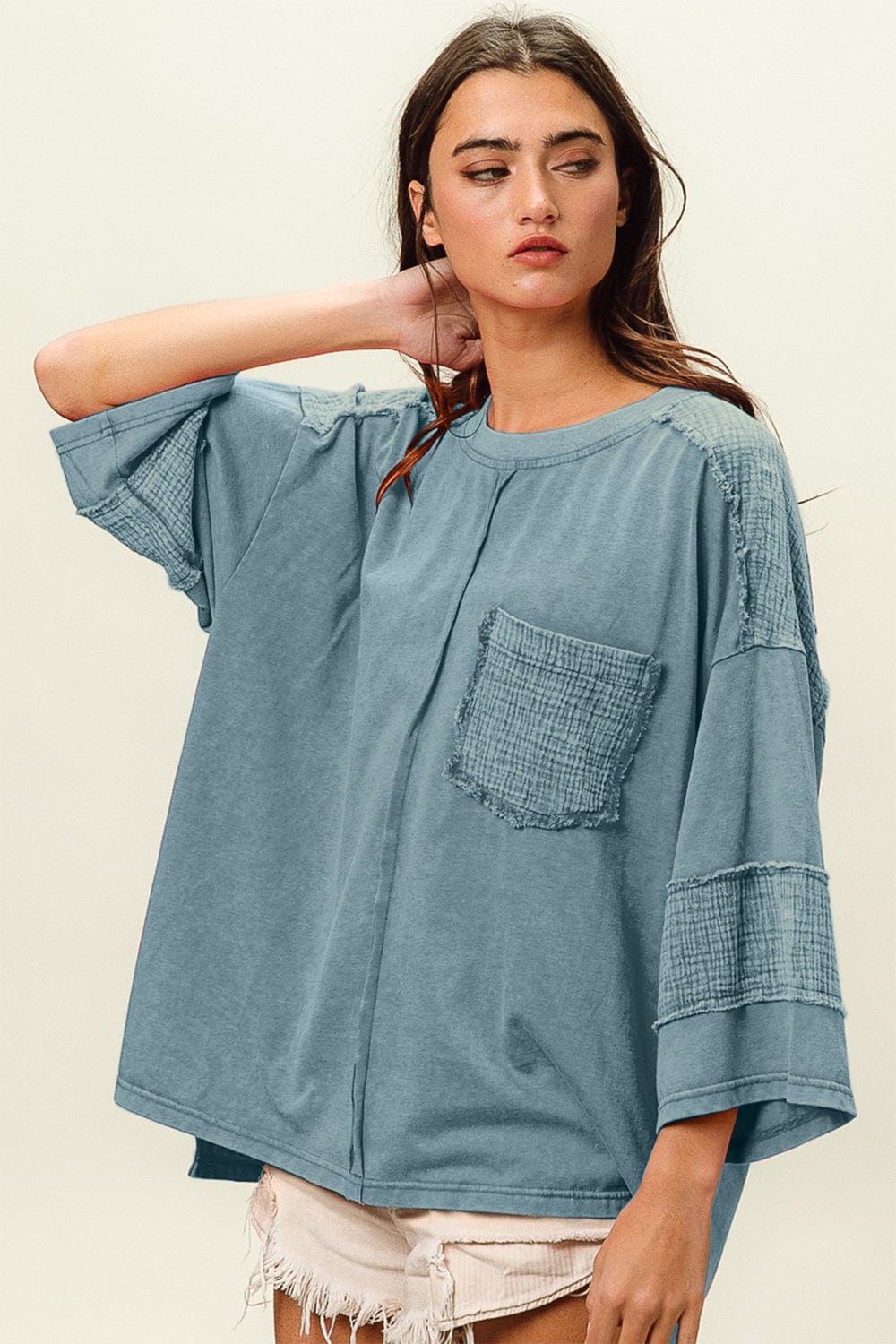 Light Gray BiBi High-Low Washed T-Shirt