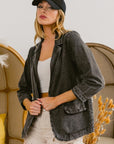 Tan BiBi Single Breasted Washed Denim Blazer