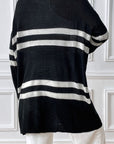 Light Gray Striped Open Front Dropped Shoulder Cardigan