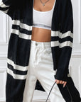 Black Striped Open Front Dropped Shoulder Cardigan