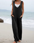 Light Gray Full Size Wide Strap Jumpsuit with Pockets