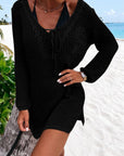 Black Openwork Tie Neck Cover-Up