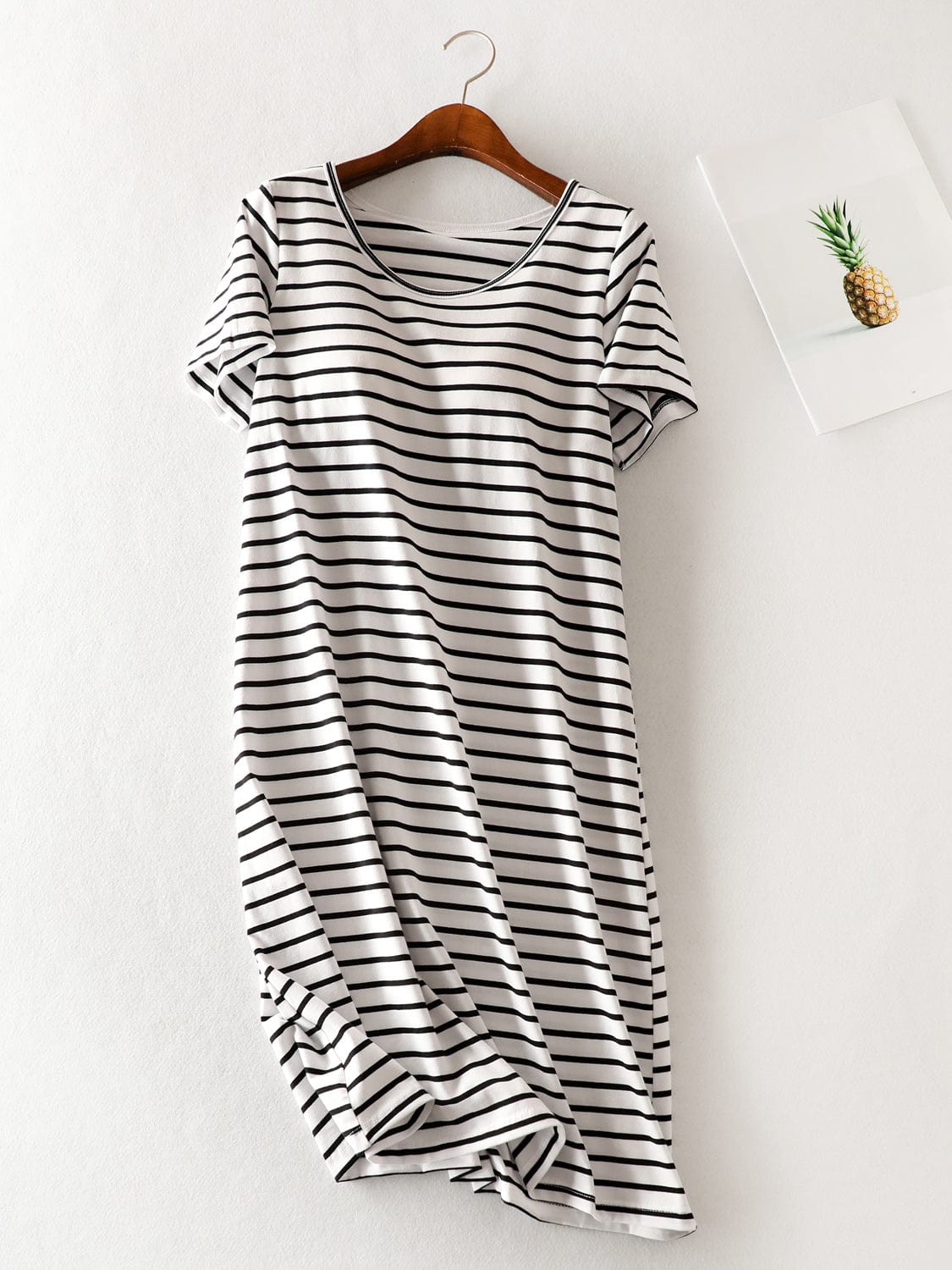 Light Gray Striped Round Neck Short Sleeve Dress