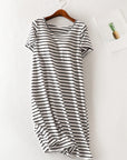 Light Gray Striped Round Neck Short Sleeve Dress