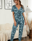 Light Gray Surplice Neck Tied Short Sleeve Jumpsuit